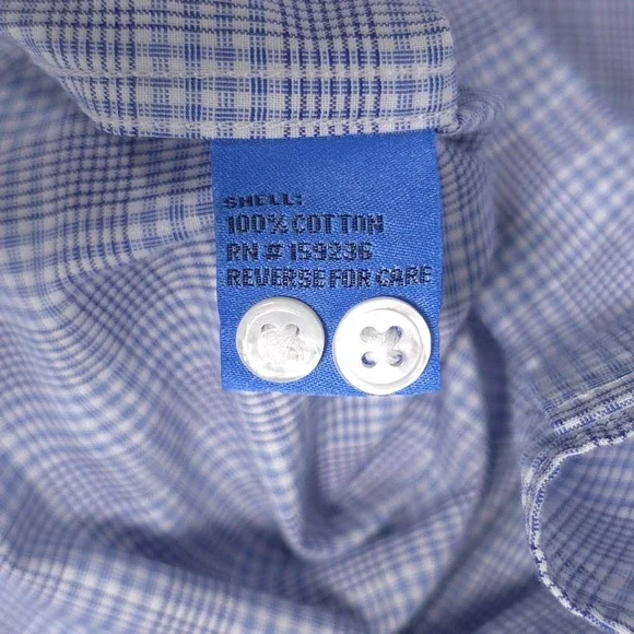J. McLAUGHLIN Blue Check Button Up Shirt Men's Cotton Long Sleeve LARGE